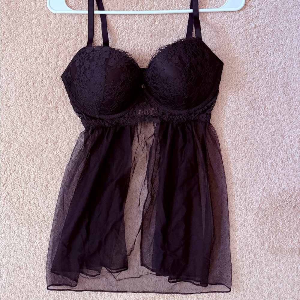 VS Elegant Black Lace Babydoll Lingerie